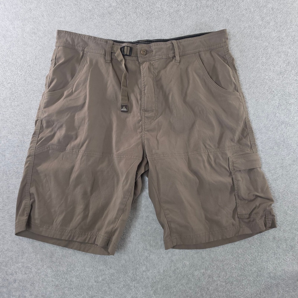 Prana Zion Cargo Shorts Mens 38 Mud Brown Hiking Climbing Stretch Belted Utility